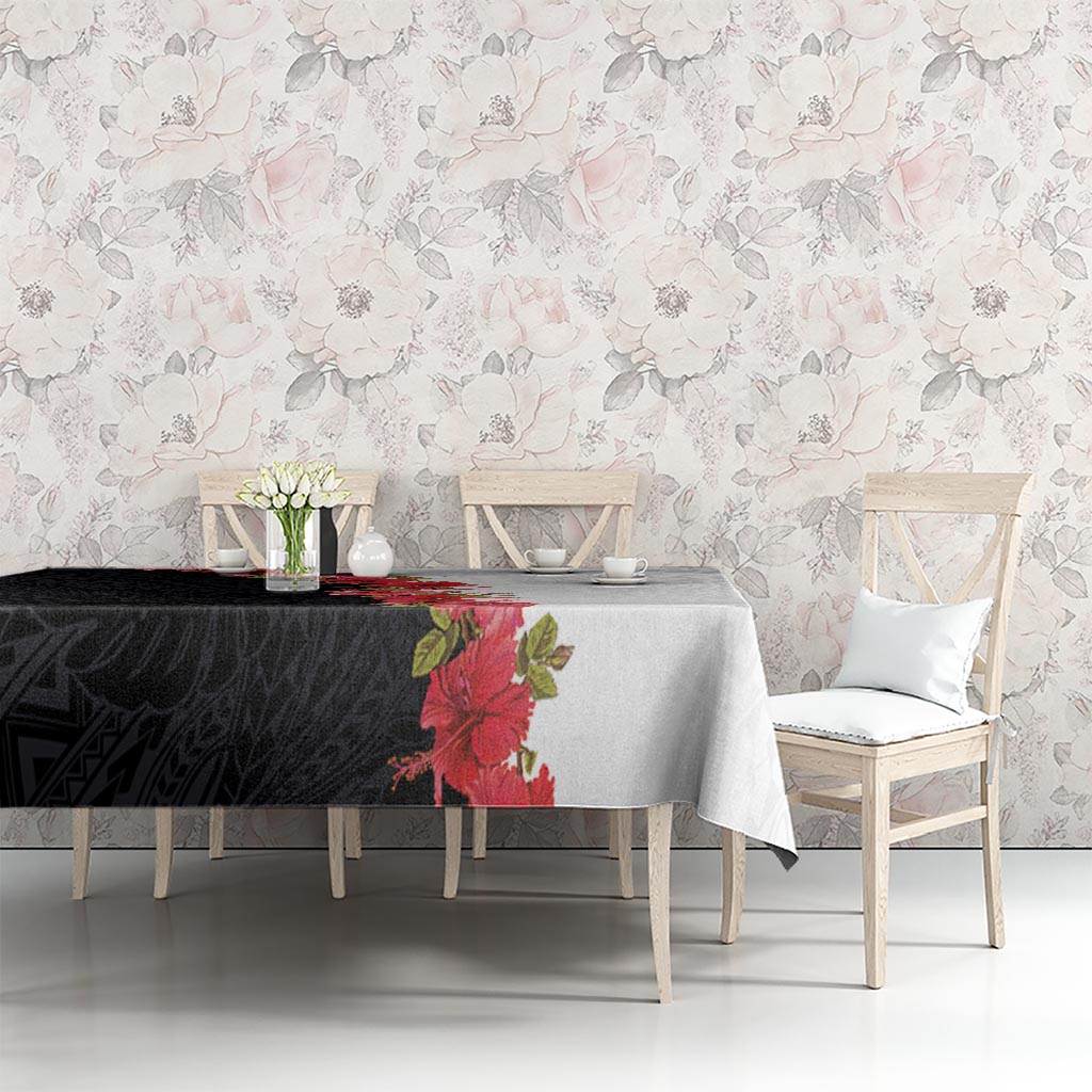Hawaii Red Hibiscus Flowers Tablecloth Polynesian Pattern With Half Black White Version LT03 - Polynesian Pride