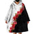 Hawaii Red Hibiscus Flowers Wearable Blanket Hoodie Polynesian Pattern With Half Black White Version