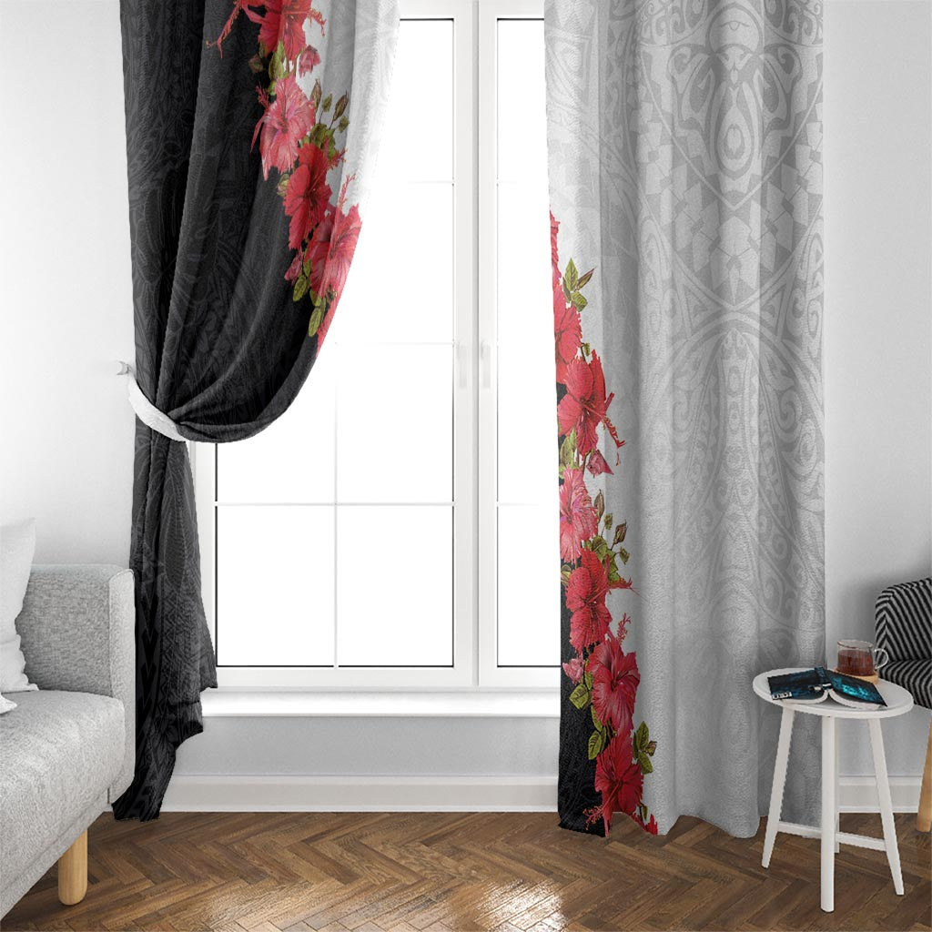 Hawaii Red Hibiscus Flowers Window Curtain Polynesian Pattern With Half Black White Version LT03 - Polynesian Pride
