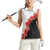 Hawaii Red Hibiscus Flowers Women Sleeveless Polo Shirt Polynesian Pattern With Half Black White Version