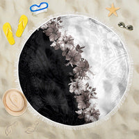 Hawaii Grayscale Hibiscus Flowers Beach Blanket Polynesian Pattern With Half Black White Version LT03 One Size 150cm Black - Polynesian Pride