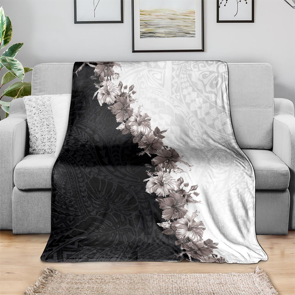 Hawaii Grayscale Hibiscus Flowers Blanket Polynesian Pattern With Half Black White Version LT03 - Polynesian Pride