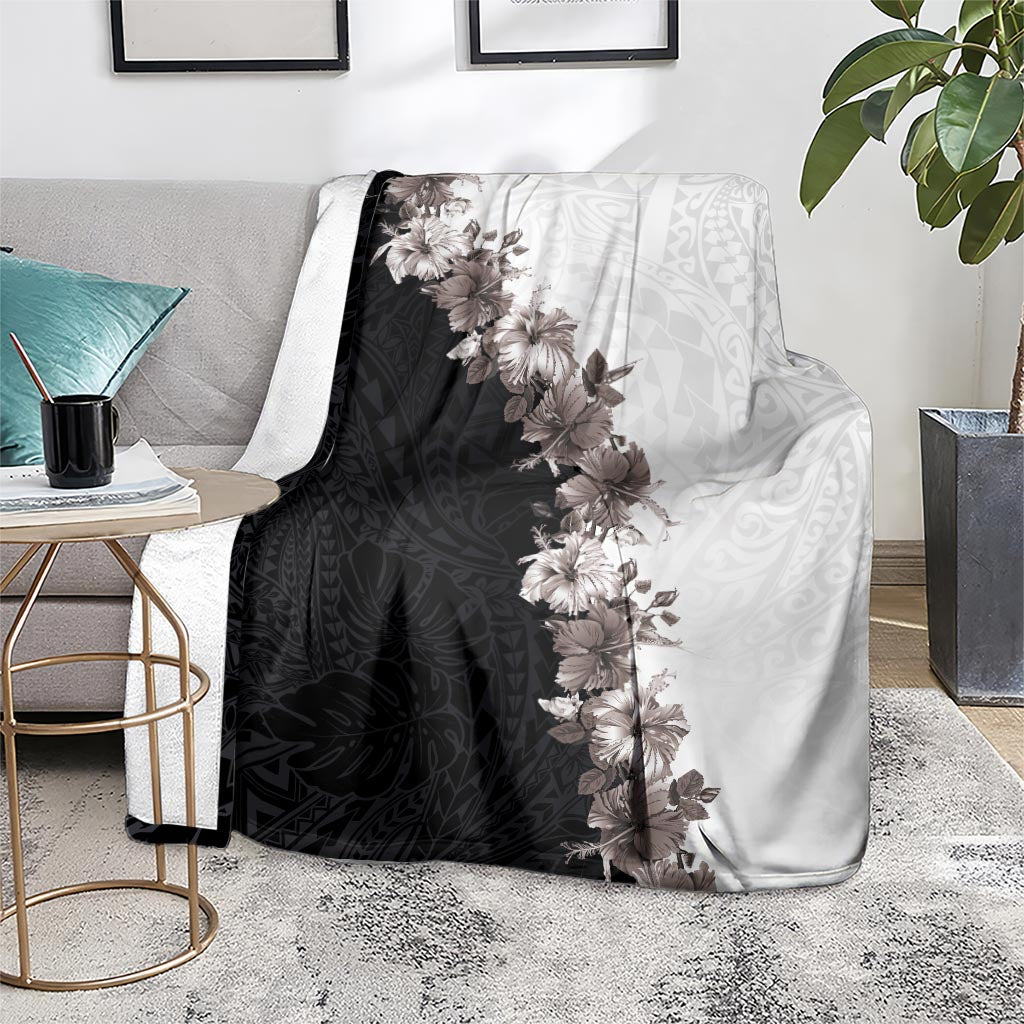 Hawaii Grayscale Hibiscus Flowers Blanket Polynesian Pattern With Half Black White Version LT03 - Polynesian Pride