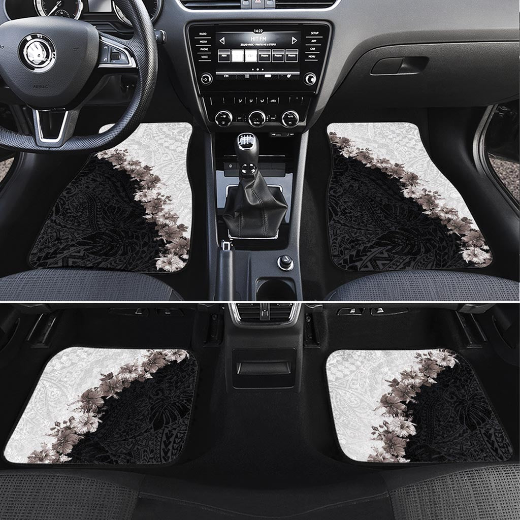 Hawaii Grayscale Hibiscus Flowers Car Mats Polynesian Pattern With Half Black White Version