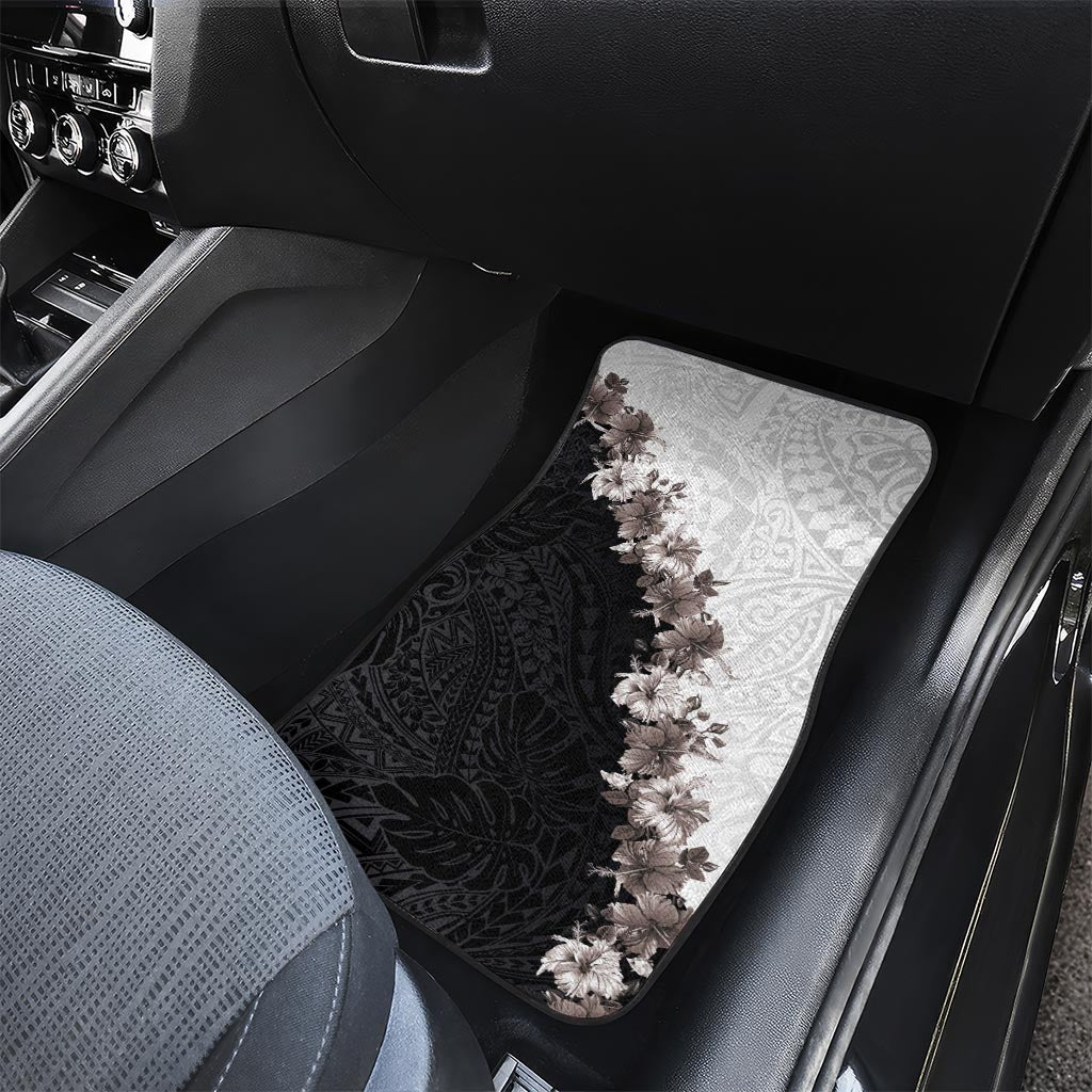 Hawaii Grayscale Hibiscus Flowers Car Mats Polynesian Pattern With Half Black White Version