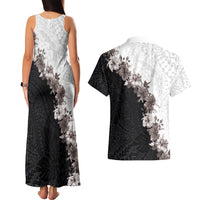 Hawaii Grayscale Hibiscus Flowers Couples Matching Tank Maxi Dress and Hawaiian Shirt Polynesian Pattern With Half Black White Version