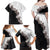 Hawaii Grayscale Hibiscus Flowers Family Matching Off Shoulder Maxi Dress and Hawaiian Shirt Polynesian Pattern With Half Black White Version