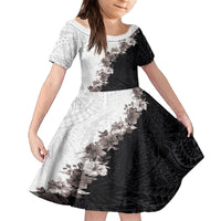 Hawaii Grayscale Hibiscus Flowers Family Matching Puletasi and Hawaiian Shirt Polynesian Pattern With Half Black White Version LT03 Daughter's Dress Black - Polynesian Pride