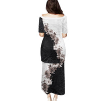 Hawaii Grayscale Hibiscus Flowers Family Matching Puletasi and Hawaiian Shirt Polynesian Pattern With Half Black White Version LT03 - Polynesian Pride