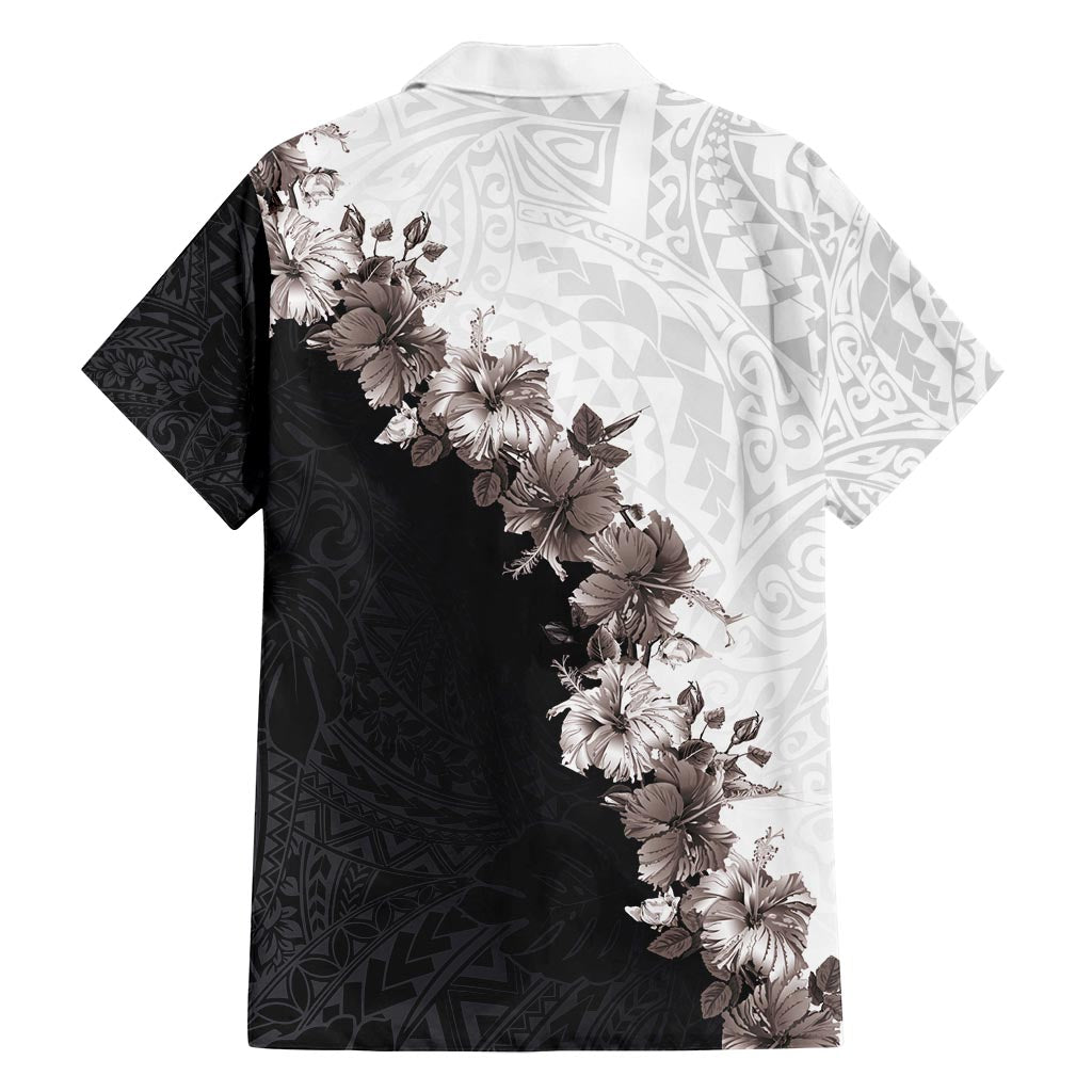 Hawaii Grayscale Hibiscus Flowers Family Matching Summer Maxi Dress and Hawaiian Shirt Polynesian Pattern With Half Black White Version LT03 - Polynesian Pride