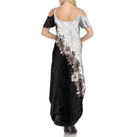 Hawaii Grayscale Hibiscus Flowers Family Matching Summer Maxi Dress and Hawaiian Shirt Polynesian Pattern With Half Black White Version LT03 - Polynesian Pride