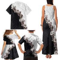 Hawaii Grayscale Hibiscus Flowers Family Matching Tank Maxi Dress and Hawaiian Shirt Polynesian Pattern With Half Black White Version LT03 - Polynesian Pride