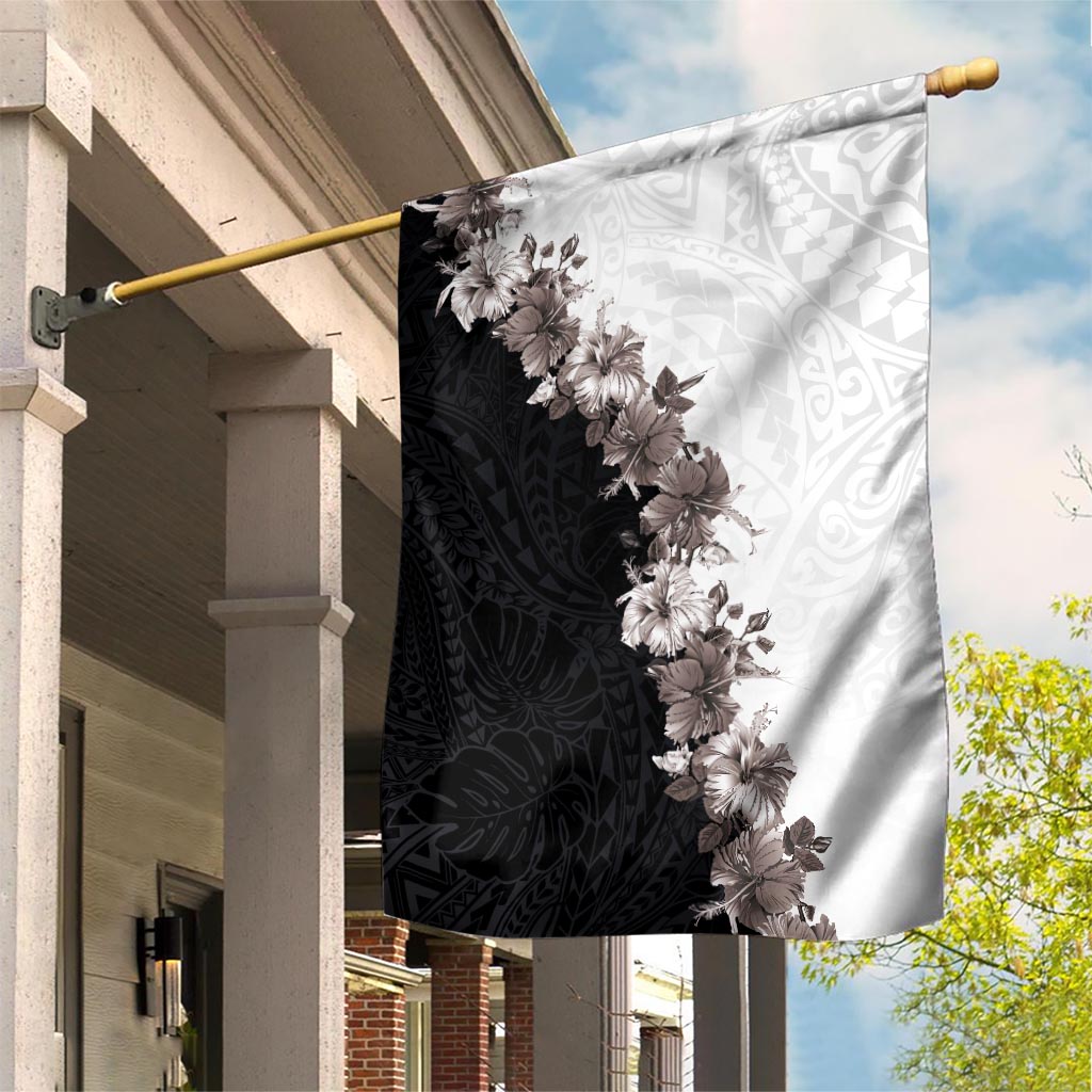 Hawaii Grayscale Hibiscus Flowers Garden Flag Polynesian Pattern With Half Black White Version LT03 House Flag Black - Polynesian Pride
