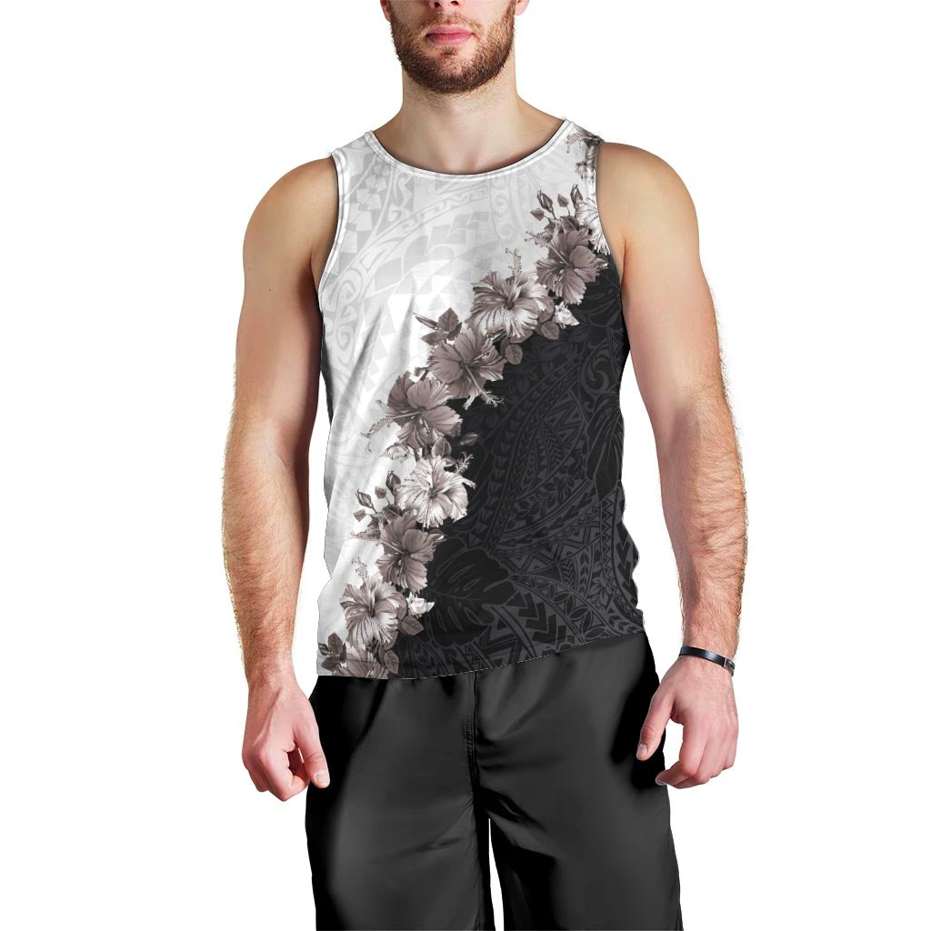 Hawaii Grayscale Hibiscus Flowers Men Tank Top Polynesian Pattern With Half Black White Version LT03 - Polynesian Pride