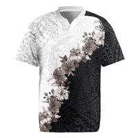 Hawaii Grayscale Hibiscus Flowers Rugby Jersey Polynesian Pattern With Half Black White Version LT03 Black - Polynesian Pride