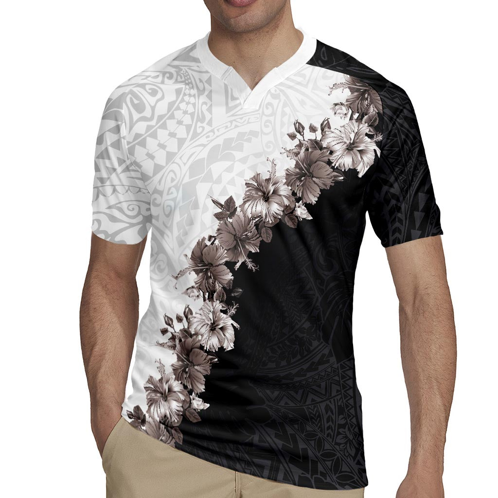 Hawaii Grayscale Hibiscus Flowers Rugby Jersey Polynesian Pattern With Half Black White Version LT03 - Polynesian Pride