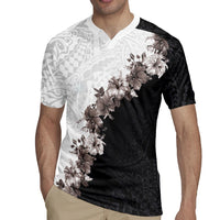 Hawaii Grayscale Hibiscus Flowers Rugby Jersey Polynesian Pattern With Half Black White Version LT03 - Polynesian Pride