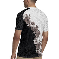 Hawaii Grayscale Hibiscus Flowers Rugby Jersey Polynesian Pattern With Half Black White Version LT03 - Polynesian Pride