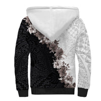 Hawaii Grayscale Hibiscus Flowers Sherpa Hoodie Polynesian Pattern With Half Black White Version LT03 - Polynesian Pride