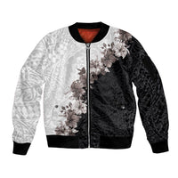 Hawaii Grayscale Hibiscus Flowers Sleeve Zip Bomber Jacket Polynesian Pattern With Half Black White Version LT03 Unisex Black - Polynesian Pride