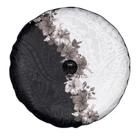 Hawaii Grayscale Hibiscus Flowers Spare Tire Cover Polynesian Pattern With Half Black White Version LT03 - Polynesian Pride