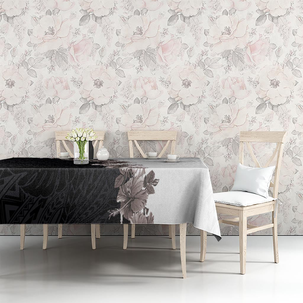 Hawaii Grayscale Hibiscus Flowers Tablecloth Polynesian Pattern With Half Black White Version LT03 - Polynesian Pride