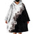 Hawaii Grayscale Hibiscus Flowers Wearable Blanket Hoodie Polynesian Pattern With Half Black White Version