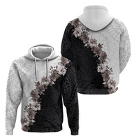 Hawaii Grayscale Hibiscus Flowers Zip Hoodie Polynesian Pattern With Half Black White Version