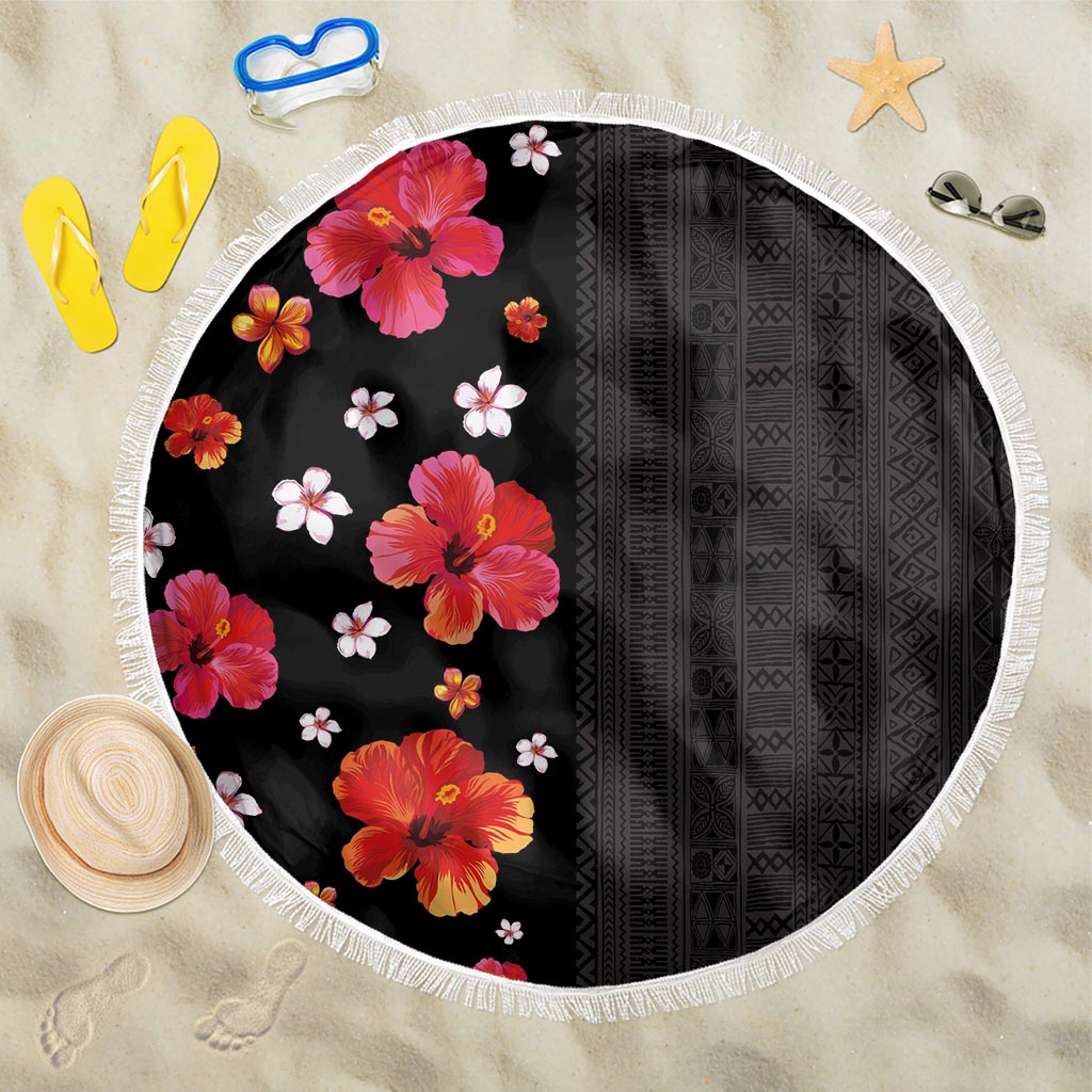 Hawaii Hibiscus and Plumeria Flowers Beach Blanket Tapa Tribal Pattern Half Style Colorful Mode