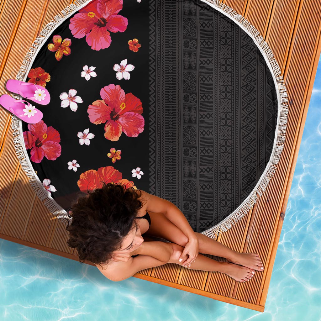 Hawaii Hibiscus and Plumeria Flowers Beach Blanket Tapa Tribal Pattern Half Style Colorful Mode LT03 - Polynesian Pride