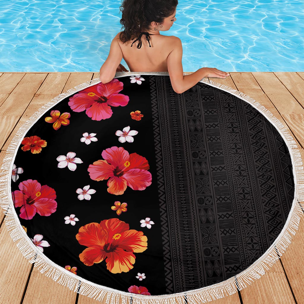 Hawaii Hibiscus and Plumeria Flowers Beach Blanket Tapa Tribal Pattern Half Style Colorful Mode LT03 - Polynesian Pride