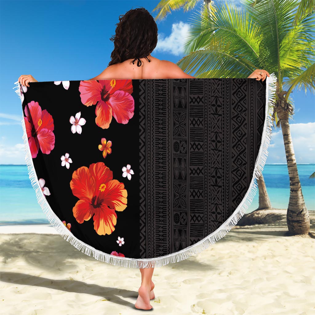 Hawaii Hibiscus and Plumeria Flowers Beach Blanket Tapa Tribal Pattern Half Style Colorful Mode LT03 - Polynesian Pride