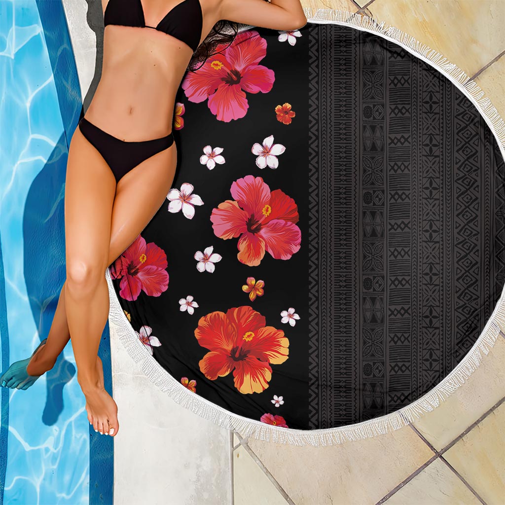 Hawaii Hibiscus and Plumeria Flowers Beach Blanket Tapa Tribal Pattern Half Style Colorful Mode LT03 - Polynesian Pride