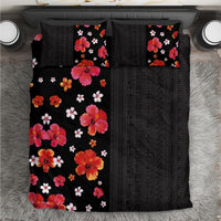 Hawaii Hibiscus and Plumeria Flowers Bedding Set Tapa Tribal Pattern Half Style Colorful Mode LT03 Black - Polynesian Pride