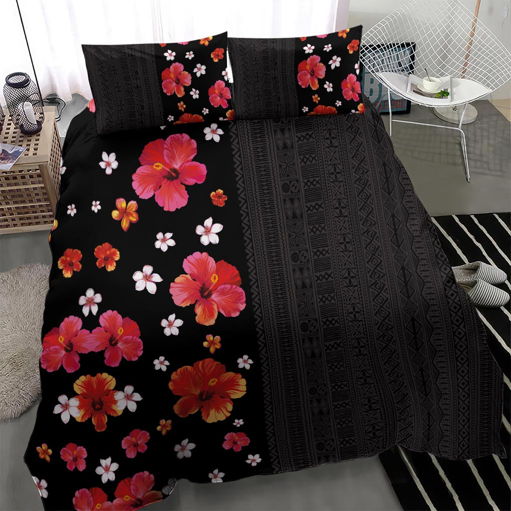 Hawaii Hibiscus and Plumeria Flowers Bedding Set Tapa Tribal Pattern Half Style Colorful Mode LT03 - Polynesian Pride