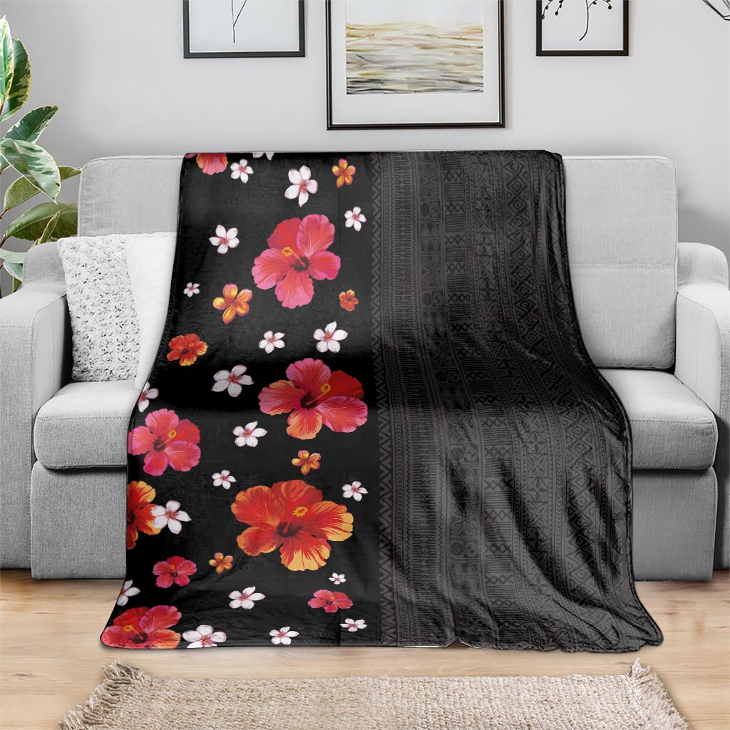 Hawaii Hibiscus and Plumeria Flowers Blanket Tapa Tribal Pattern Half Style Colorful Mode LT03 - Polynesian Pride
