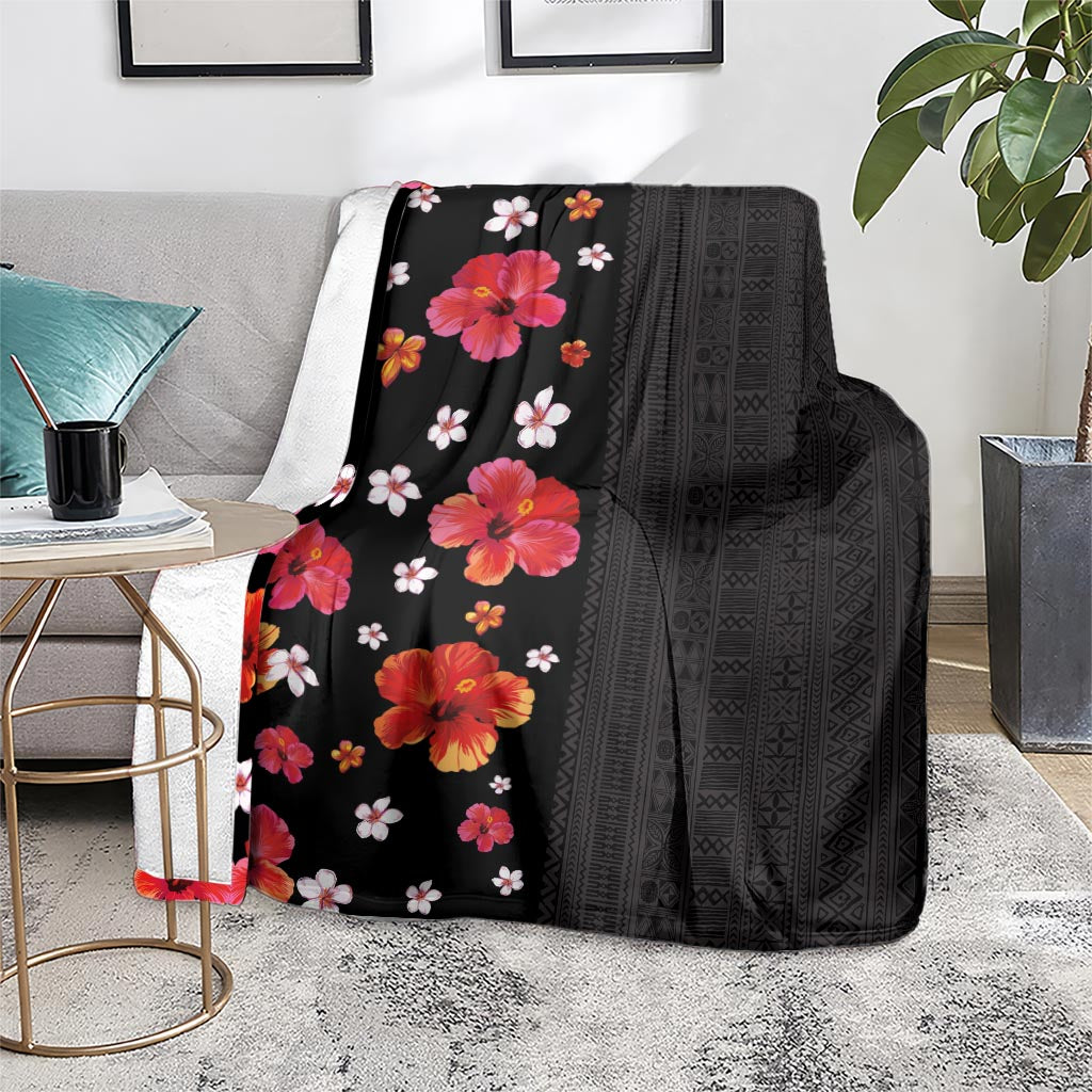 Hawaii Hibiscus and Plumeria Flowers Blanket Tapa Tribal Pattern Half Style Colorful Mode LT03 - Polynesian Pride