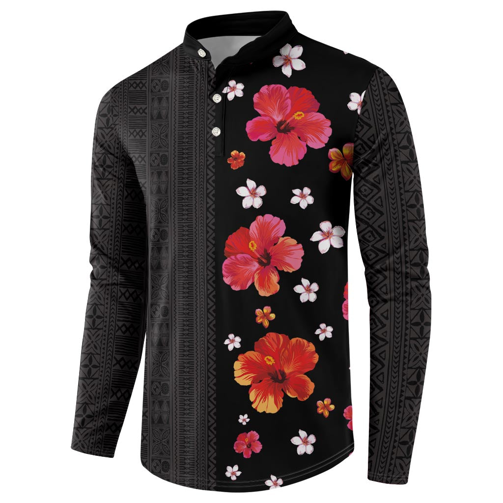 Hawaii Hibiscus and Plumeria Flowers Button Sweatshirt Tapa Tribal Pattern Half Style Colorful Mode LT03 - Polynesian Pride