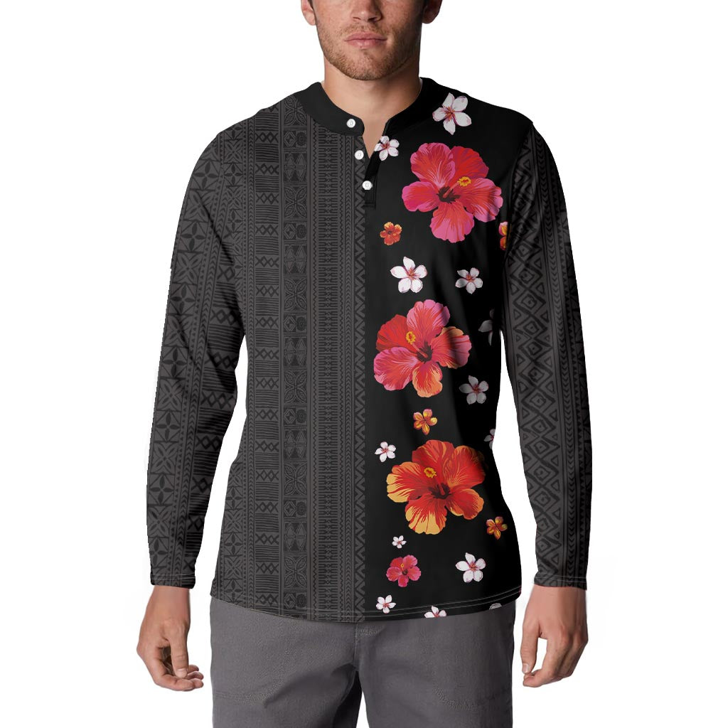 Hawaii Hibiscus and Plumeria Flowers Button Sweatshirt Tapa Tribal Pattern Half Style Colorful Mode LT03 - Polynesian Pride