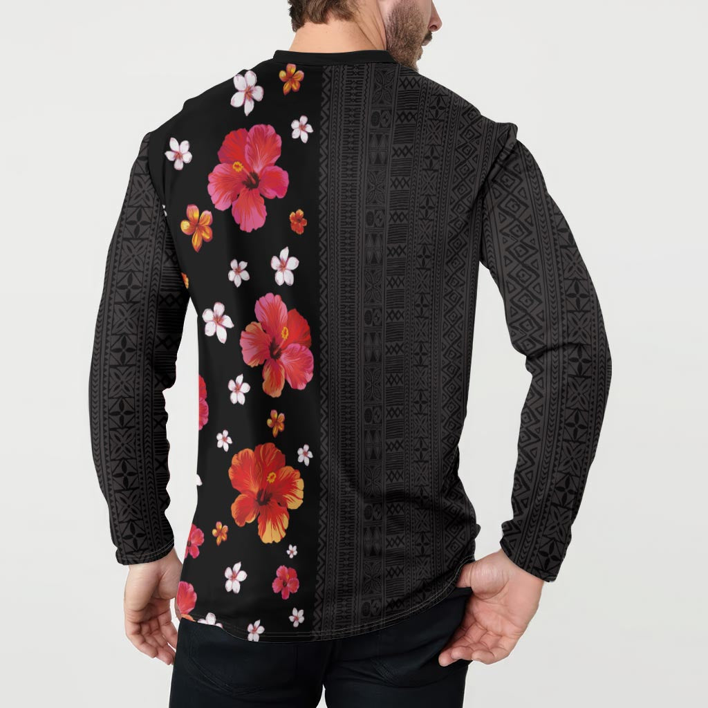 Hawaii Hibiscus and Plumeria Flowers Button Sweatshirt Tapa Tribal Pattern Half Style Colorful Mode LT03 - Polynesian Pride