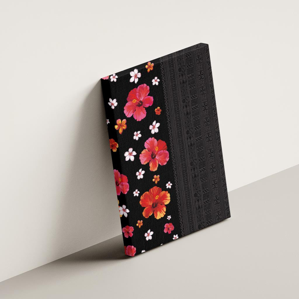 Hawaii Hibiscus and Plumeria Flowers Canvas Wall Art Tapa Tribal Pattern Half Style Colorful Mode