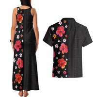 Hawaii Hibiscus and Plumeria Flowers Couples Matching Tank Maxi Dress and Hawaiian Shirt Tapa Tribal Pattern Half Style Colorful Mode