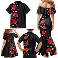 Hawaii Hibiscus and Plumeria Flowers Family Matching Mermaid Dress and Hawaiian Shirt Tapa Tribal Pattern Half Style Colorful Mode