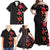 Hawaii Hibiscus and Plumeria Flowers Family Matching Off Shoulder Maxi Dress and Hawaiian Shirt Tapa Tribal Pattern Half Style Colorful Mode