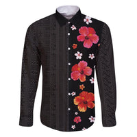 Hawaii Hibiscus and Plumeria Flowers Family Matching Puletasi and Hawaiian Shirt Tapa Tribal Pattern Half Style Colorful Mode