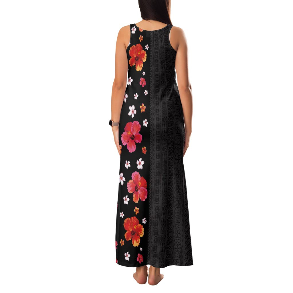Hawaii Hibiscus and Plumeria Flowers Family Matching Tank Maxi Dress and Hawaiian Shirt Tapa Tribal Pattern Half Style Colorful Mode