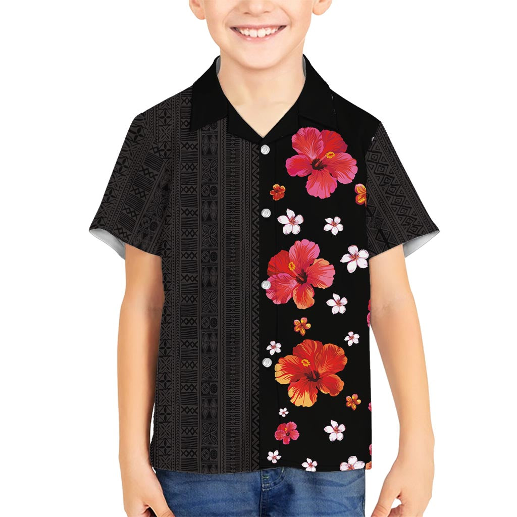 Hawaii Hibiscus and Plumeria Flowers Family Matching Tank Maxi Dress and Hawaiian Shirt Tapa Tribal Pattern Half Style Colorful Mode