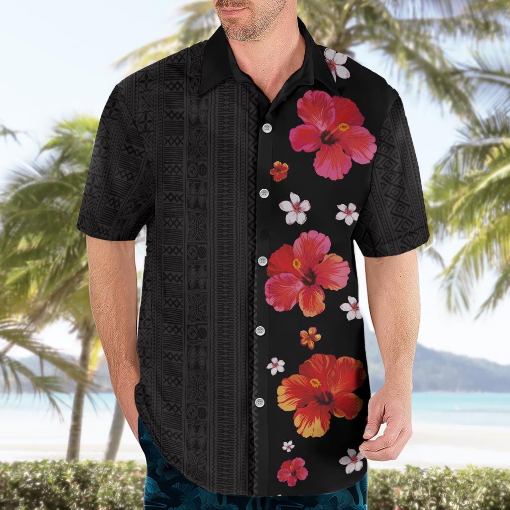 Hawaii Hibiscus and Plumeria Flowers Hawaiian Shirt Tapa Tribal Pattern Half Style Colorful Mode LT03 - Polynesian Pride