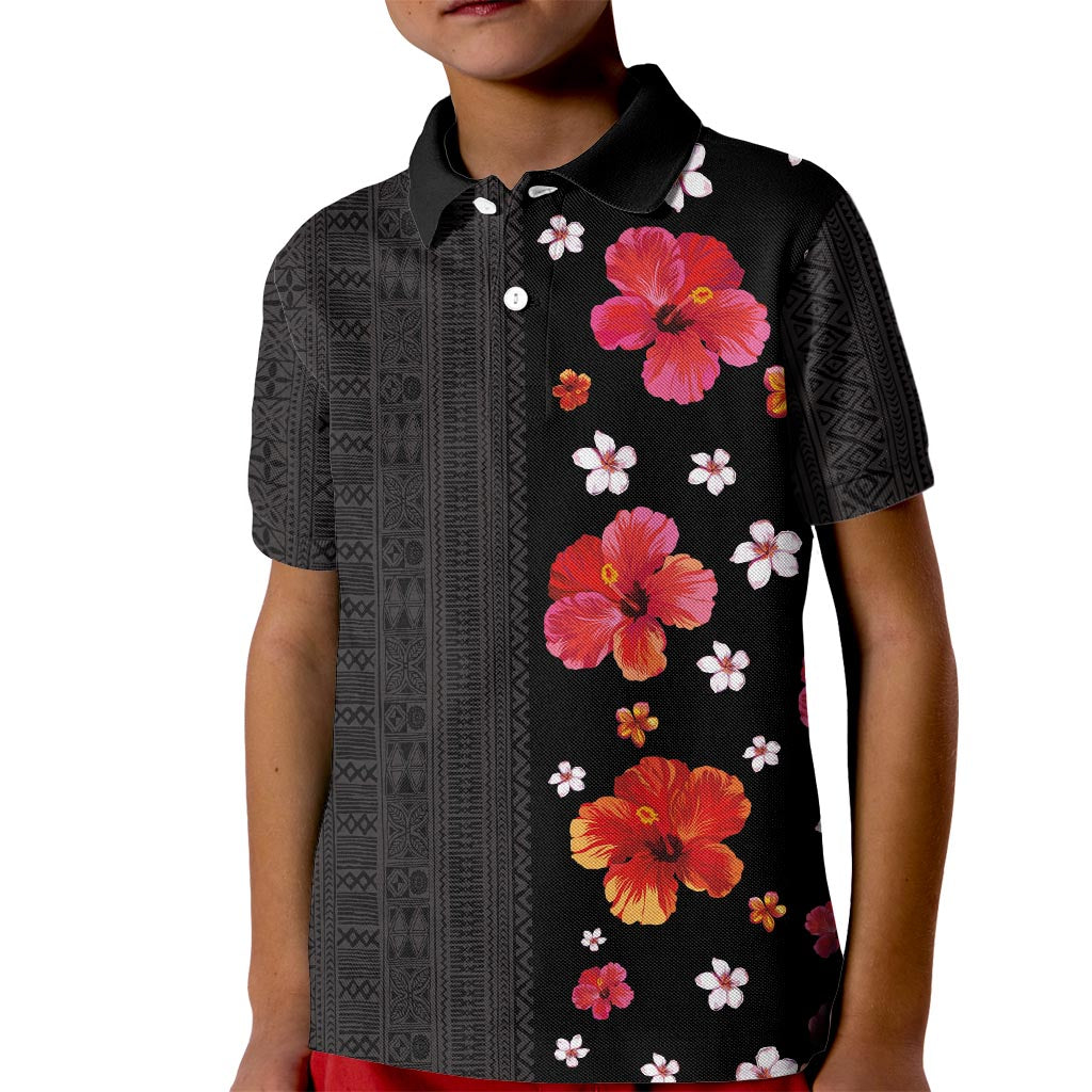 Hawaii Hibiscus and Plumeria Flowers Kid Polo Shirt Tapa Tribal Pattern Half Style Colorful Mode