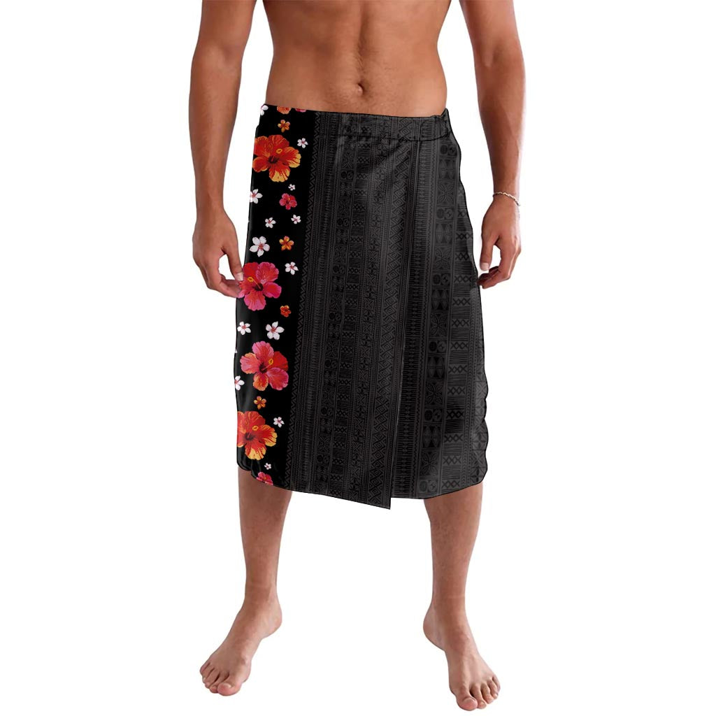 Hawaii Hibiscus and Plumeria Flowers Lavalava Tapa Tribal Pattern Half Style Colorful Mode LT03 Black - Polynesian Pride